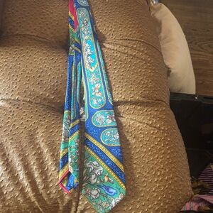 Hermes Paris Vibrant Blue & Green Floral Silk Tie